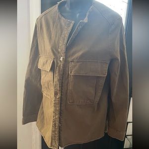 Army green jacket. Collarless. No stretch. Zara items run small